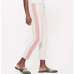 Mother Looker Ankle Fray So Far Gone Jeans Mid Rise White Pink Stripe Size 24
